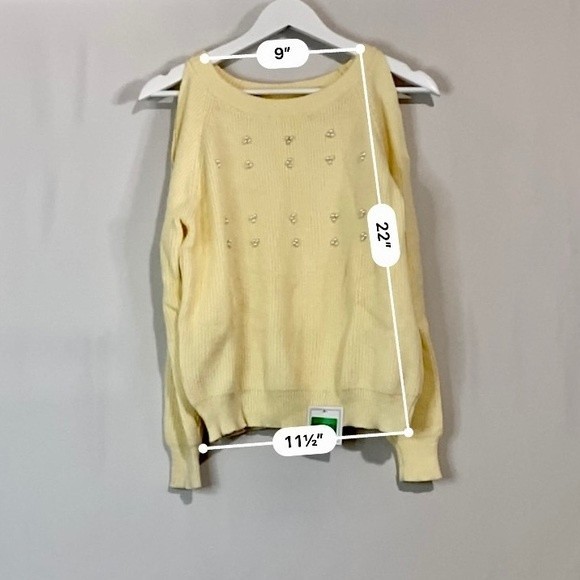 Chateauamour Women’s Apricot Ribbed Bead Cluster Cutout Shoulder Sweater Cream - Picture 5 of 7